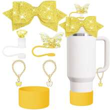 AiScrofa 4 件套杯子配件套装 - 仿珍珠链编织设计水瓶手柄带、硅胶杯套