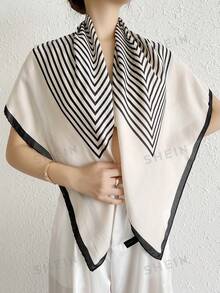 1 件缎面印花轻质方形围巾，时尚休闲披肩头巾 - 彩色 - 查看 2