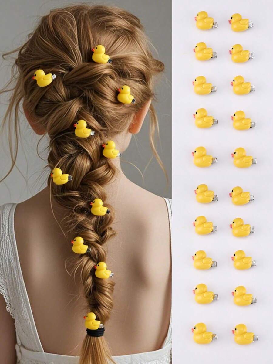 5件/10件女孩可爱树脂小黄鸭发夹套装 - 黃色 - 查看 1