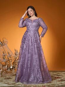 Đầm dạ hội dài tay cổ tròn thêu ren tương phản đính cườm, chất liệu da cao cấp, hàng mới về dành cho nữ, thích hợp cho ngày Valentine. - Bụi hồng - Xem 3