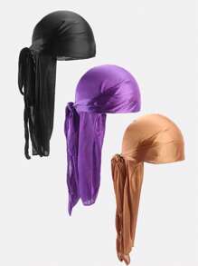 3 件套仿丝长尾头巾帽子，适合日常使用