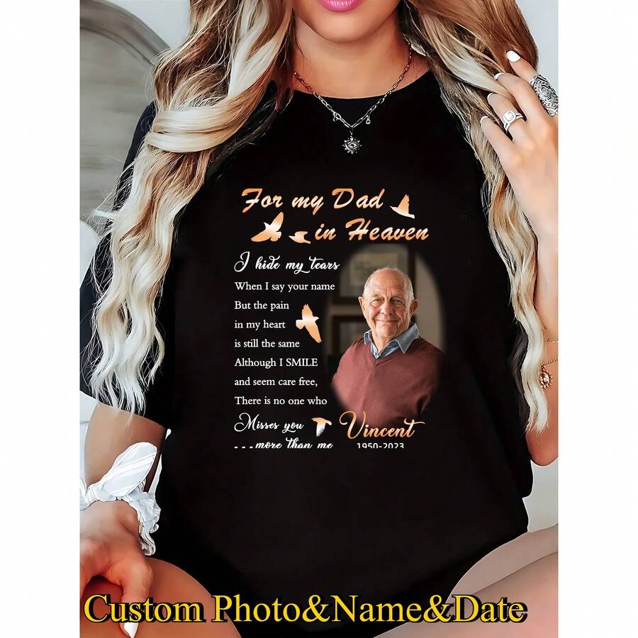 1pc Custom Memorial Shirt,Personalized In Loving Memory Shirt, Memorial Gift, Funeral Shirt,Personalized Memorial T-Shirt – Custom Photo Remembrance Gift, In Loving Memory Shirt, Sympathy & Condolence Gift For Loss Of Loved One,  Tees, 100% Cotton, S-2XL
