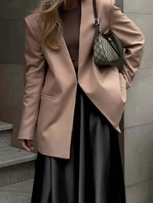 Elegant High-Waisted Satin Satin Skirt - Black - View 3