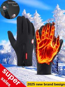 1 件，冬季保暖手套，自行车手套，厚手套，触摸屏手套，雪地手套，滑雪手套万圣节