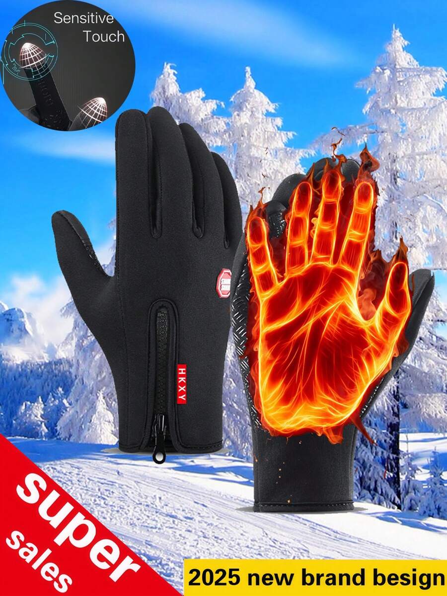 1 件，冬季保暖手套，自行车手套，厚手套，触摸屏手套，雪地手套，滑雪手套万圣节