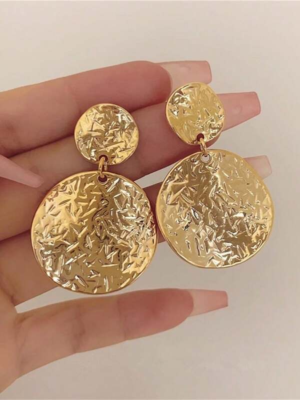 1 Pair Geometric Metal Round Dangle Earrings, Suitable For Women, Minimalist Elegant For Party, Jewelry, Daily Accessories