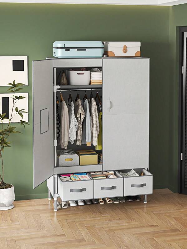 Easy-Slide Wardrobe, Pull-Out Collapsible Closet For Rental House, Bedroom, Sturdy Magnetic Door Storage Cabinet, Clothes Organizer