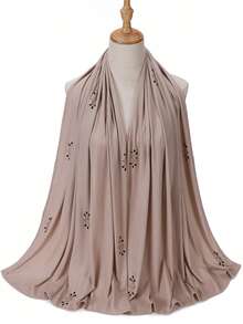 1件装女士针织弹力罗纹面料水钻珍珠穆斯林头巾围巾，适合搭配连衣裙 - 彩色 - 查看 8