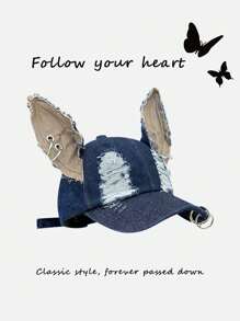 1pc Women's New Y2K Distressed Rabbit Ear Hole Baseball Cap, Personalized Street Hip Hop Snapback Hat, Exclusive For Halloween - Bunny Hat - View 8