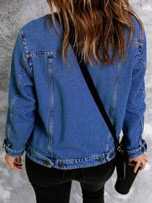 Women's Blue Button Front Pocket Detail Denim Jacket Casual Street Spring - Blue - View 3