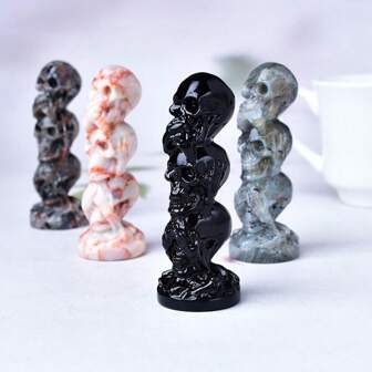  CUPIDCRYSTAL 3.14 英寸拉长石水晶骷髅雕像 - 非常适合家居装饰和万圣节礼物，天然石材具有独特的纹理和裂缝