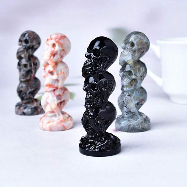 CUPIDCRYSTAL CUPIDCRYSTAL 3.14" Labradorite Crystal Skull Figurine - Perfect For Home Decor & Halloween Gifts, Natural Stone With Unique Veins And Cracks