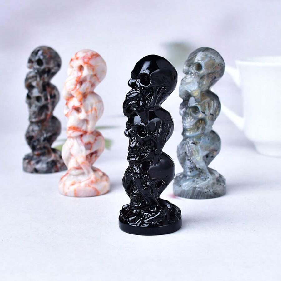 CUPIDCRYSTAL 3.14" Labradorite Crystal Skull Figurine - Perfect For Home Decor & Halloween Gifts, Natural Stone With Unique Veins And Cracks