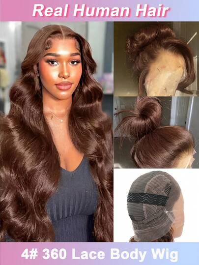 38Inch Chocolate Brown Body Wave 360 Lace Front Wigs Human Hair Transparent Lace Pre Plucked With Baby Hair 360 Full Lace Frontal Wigs Human Hair Brazilian Virgin Hair Body Wave