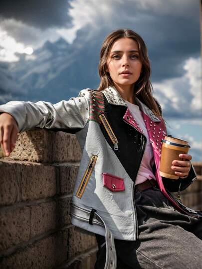 Chaqueta corta de mujer de patchwork ligera - Estilo casual minimalista, uso versátil para todas las estaciones en primavera y otoño