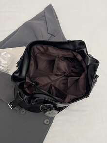 大容量纯色女士单肩包，时尚女士手提包，空间宽敞，可个性化定制，适合日常使用、上学、外出、购物、送礼、旅行、通勤等场合。 - 黑色 - 查看 10