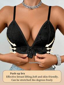 Reggiseno comodo da indossare tutti i giorni con chiusura davanti senza fili per le donne - nero - Visualizzare 5