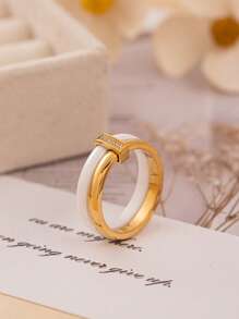 1 Peça Anel de Cerâmica Incrustado de Cobre e Zircônia Personalizado e na Moda, Adequado para Mulheres e Casais, Pode Ser Usado como Presente de Aniversário, Feriado ou Aniversário de Casamento