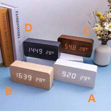 1 Pieza Reloj de madera inteligente para la vida Despertadores para dormitorio Reloj de mesa Dispositivo electrónico para el hogar Decoración Repetición de alarma Reloj de mesa de cabecera con control de voz Reloj despertador digital de escritorio Decoración del hogar Regreso a la escuela Decoración de la habitación Útiles escolares