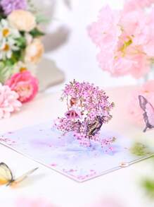 Opjoys 1 张樱花贺卡，浪漫生日贺卡，适合生日、婚礼礼物（包括 1 个信封 + 1 张手写卡片 + 1 张 3D 贺卡），圣诞节