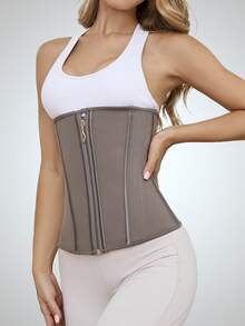 1 PIEZA Moldeador corporal deportivo de látex para mujer con diseño de cremallera elástica, cinturón de sudoración, entrenador de cintura delgada, corsé moldeador de abdomen