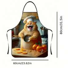 Funny Women Kitchen Apron Chef Cat Print Prints Waterproof Adults Cooking Apron For Cafe Shop Baking Gardening Aprons - Mustard Yellow - View 7