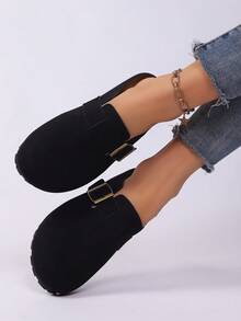 Chaussures mules mode pour femmes pour l'automne/l'hiver, mules plates à plateforme, bout rond bouche large, semelle souple, boucle unique sans dos, polyvalentes et confortables pour les déplacements quotidiens (taille petite d'un demi-point) - Noir - Voir 4