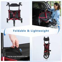 WALK MATE 3 Wheel 8" Wheels Rollator Walker Aluminum , Foldable Lightweight With Seat Backrest Pouch - Red - View 3