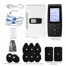 Unidad TENS de 40 intensidades de 2 canales recargable con 10 almohadillas de electrodos reutilizables. Estimulador muscular con pantalla grande para masaje de todo el Body