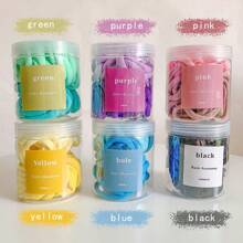 50 件无缝发带套装 - 女士柔软防滑弹力发带、日常马尾辫固定器、夏季发饰散装，适合健身房、瑜伽、沙滩派对（粉色）、马尾辫固定器、发圈、发橡皮筋、发绳 - 藍色[罐裝] - 查看 4