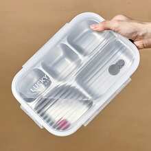 1pc 1000ML 304 Stainless Steel Divided Lunch Box With Transparent Lid, 4/5-Compartment Dinner Plate With Cute Pattern, Kitchen Tableware, Durable Leak-Proof Multi-Partition Food Plate, Suitable For Adults & Students Use In School, Office, Canteen, Dishwasher