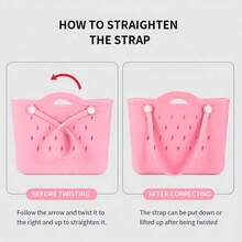 Beach Bag Fashion EVA Waterproof Rubber Picnic Storage Basket Travel Shopping Handbag Women Shoulder Solid Color Tote Bag - Pink - View 11