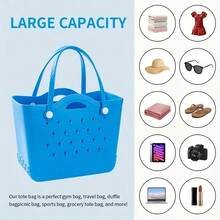Beach Bag Fashion EVA Waterproof Rubber Picnic Storage Basket Travel Shopping Handbag Women Shoulder Solid Color Tote Bag - Màu tím - Xem 11