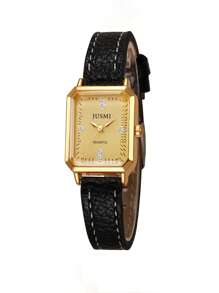 1pc Elegant Luxury Minimalist Square Dial Leather Strap Watch, Versatile For Daily Wear, Suitable As Birthday, Memorial Day, Halloween Gift For Women, Girls, No Gift Box