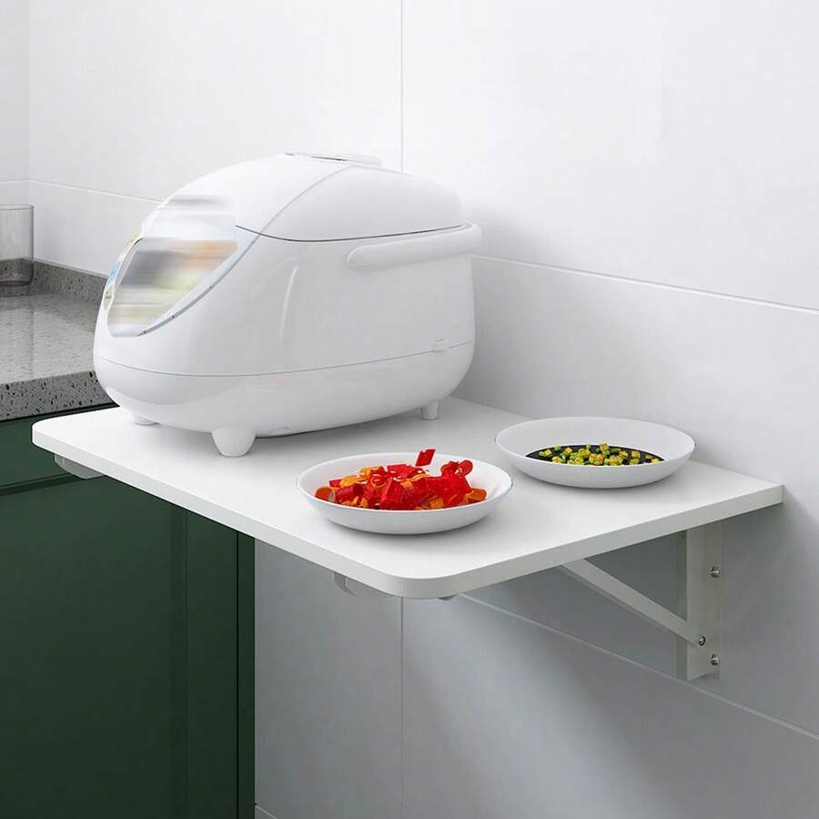 Wall Mounted Folding Desk,Wall Folding Table For Small Spaces,Floating Fold Down Table For Home Office Computer Workstation,Study Work Bench, Laundry Room, Kitchen, White 60*40cm/23.62*15.74in
