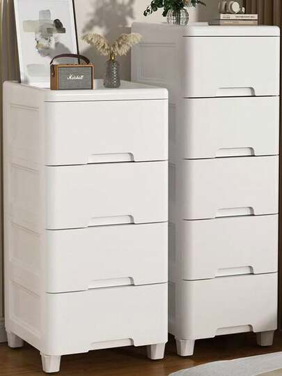 Bedroom/Living Room Minimalist Bedside Drawer Cabinet, Storage Rack With Wheels, Multifunctional File Cabinet, No Pull Handle Design