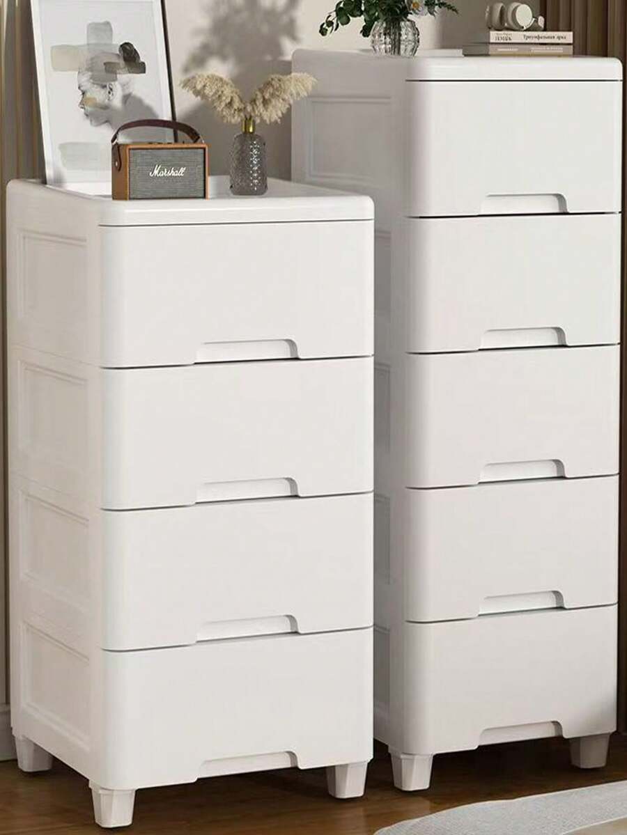 Bedroom/Living Room Minimalist Bedside Drawer Cabinet, Storage Rack With Wheels, Multifunctional File Cabinet, No Pull Handle Design - Multicolor - View 1