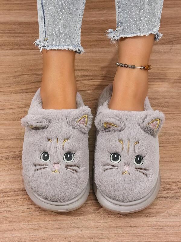 New Cat Plush Ladies Home Slippers ,Portable Soft Non-Slip Indoor Winter Slippers.