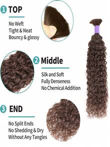 Chocolate Braiding Hair For Boho Braids Water Wave 4# Bulk Human Hair For Braiding No Weft Wet And Wavy Curly Human Hair Extensions 2 Bundles/Pack 90g