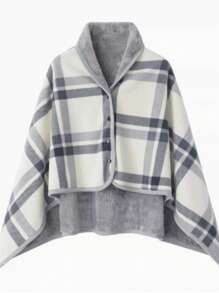 1件加厚双层格子法兰绒披肩毯，多功能，居家办公皆宜，可作休闲毯、孕妇毯、保暖斗篷、围裙、披毯，是送给女性的绝佳礼物，适合秋冬季搭配连衣裙。