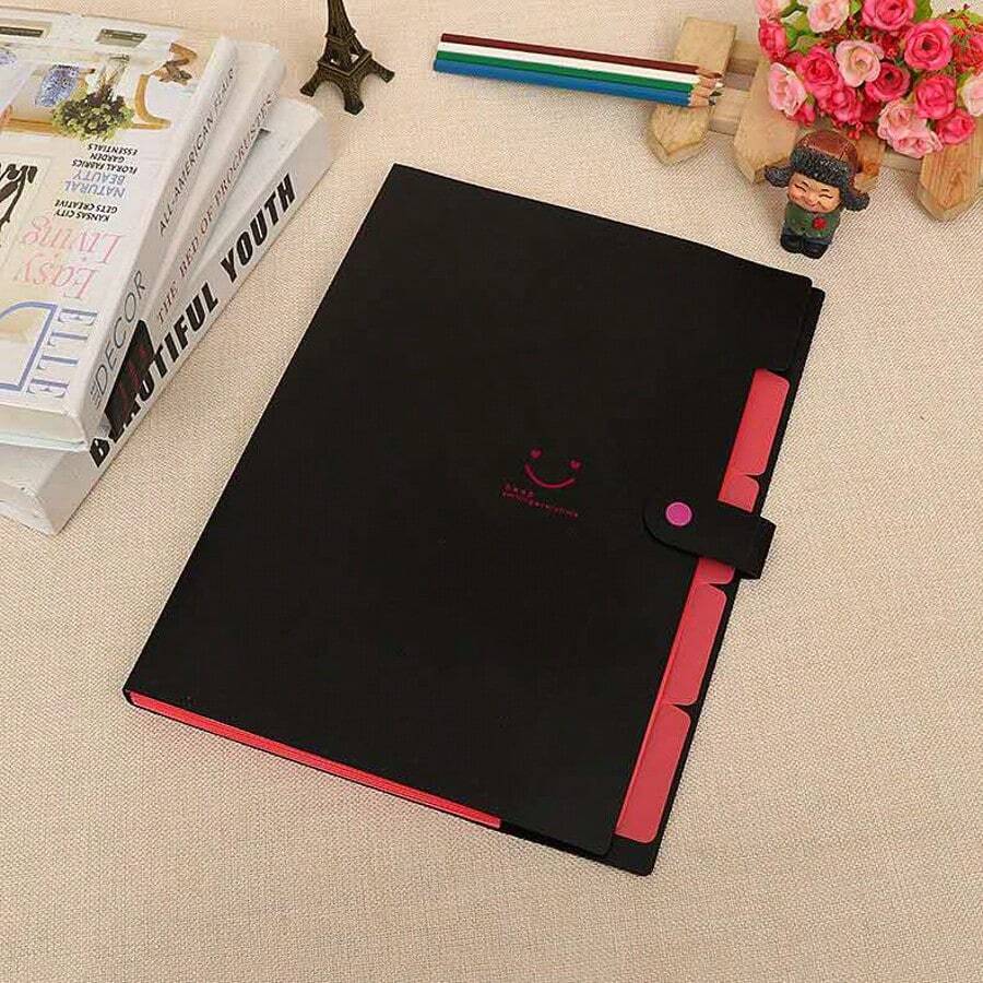 Colorful Accordion A4 File Folder, Expandable Document Organizer, 5 Compartments - 2147 preto - Xem 1