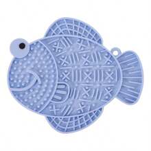 PETSIN 1pc Silicone Slow Feeder Mat, Fish/Frog Shaped, Anti-Gulping, Anti-Spill, With Suction Cup, Wall-Mountable Lick Mat For Cats & Dogs