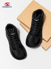 HOBIBEAR 1 Pair Unisex Waterproof Leather Sports Shoes, Soft Rubber Sole, Wide Fit, Comfortable, Suitable For Men And Women, Autumn/Winter, Black