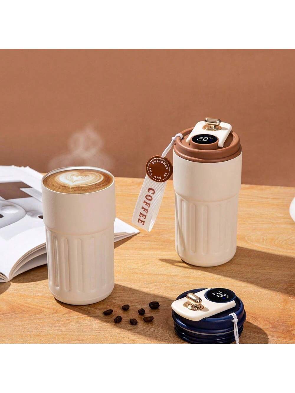 كوب قهوة 450 مل/15.2 أونصة مع شاشة درجة الحرارة، ك...