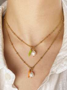 Magic Fish 1pc Stainless Steel Cherry Fruit Pendant Necklace, Bohemian Style With Synthetic Cubic Zirconia Decor, Adjustable Chain, Ideal For Daily Wear And Gifts Like Mother's Day And Birthday, Adjustable Necklace, Bohemian Style Stainless Steel Jewelry, Chain And Beads Are Random.