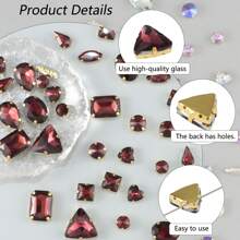 50 piezas/paquete Cristales de Rhinestone dorados para coser, gemas de cristal de metal de formas mixtas para coser - Burdeos - Ver 6