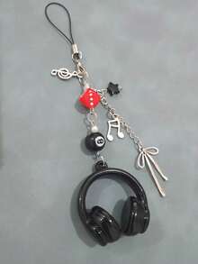 1 dây đeo điện thoại mặt dây chuyền bi-a và tai nghe Y2K màu đen cá tính dành cho nữ DIY trang trí túi đựng điện thoại - Đen và đỏ - Xem 3