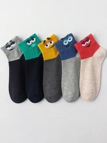 1 件/5 件新款卡通趣味表情中筒袜，夏季和春季轻便短袜，女士袜子，男士袜子，纯色百搭袜子，透气，舒适，吸水短袜适合日常穿着，运动，办公室，休闲风格，四季情人节