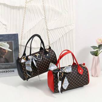 Vintage Print Handbag, Detachable Chain Shoulder Crossbody Bag, Scarf Pillow Bag