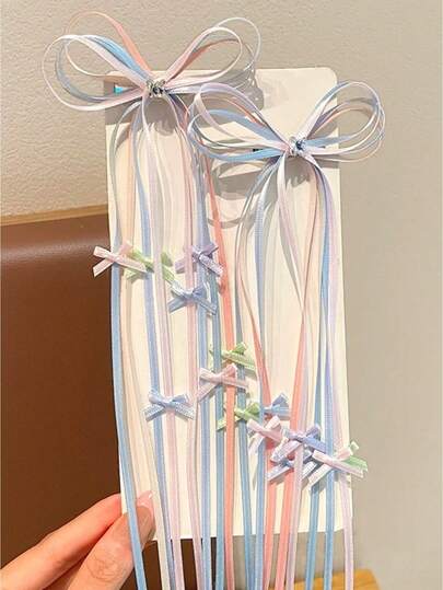 2个蝴蝶结水钻装饰简约时尚发夹，甜美派对配饰，适合青少年，仿真包装（无卡片）